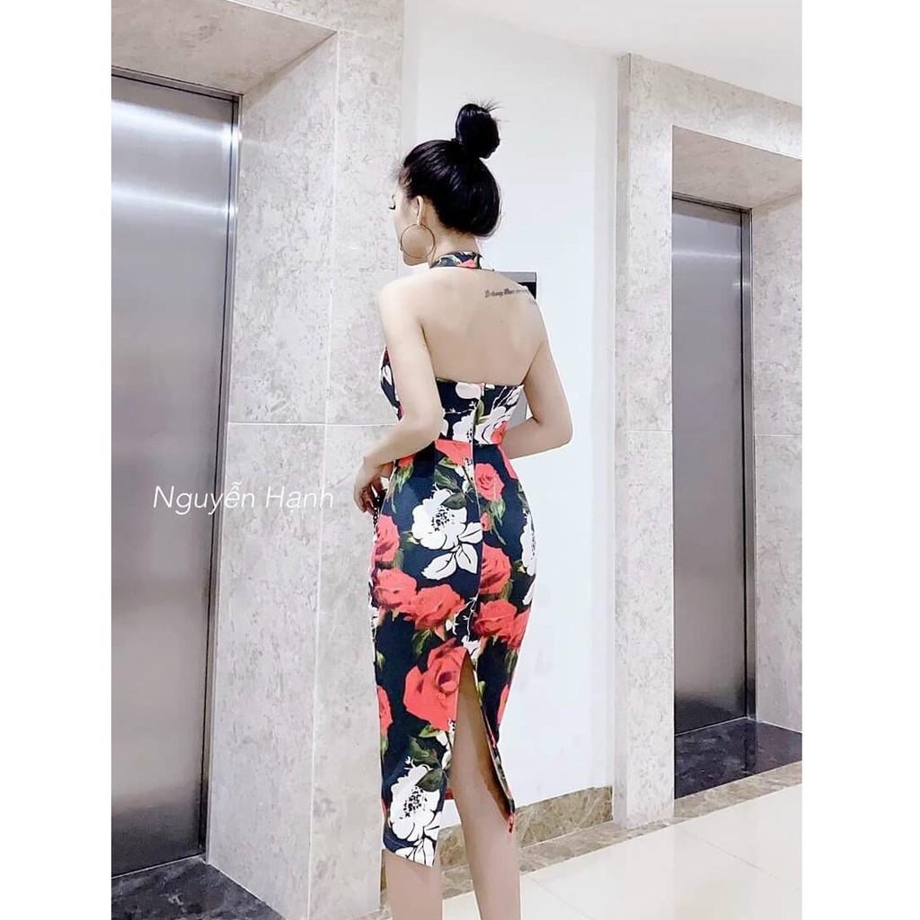 Đầm Body Họa Tiết Cổ Yếm,Có Mút Ngực,Màu Sắc Nhã Nhặn Thật Sự Phù Hợp Để Tới Công Sở, Đi Làm Hoặc Đi Chơi,Free