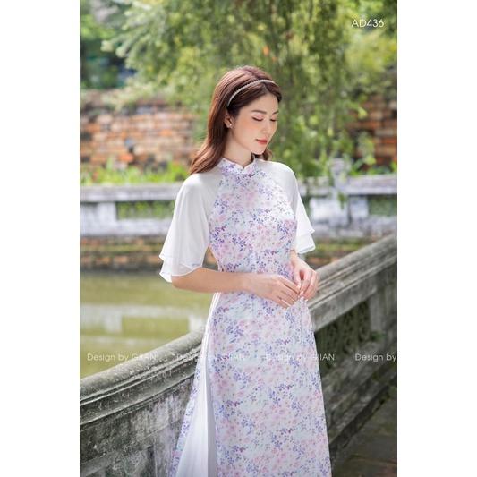 Áo dài hoa nhí tím