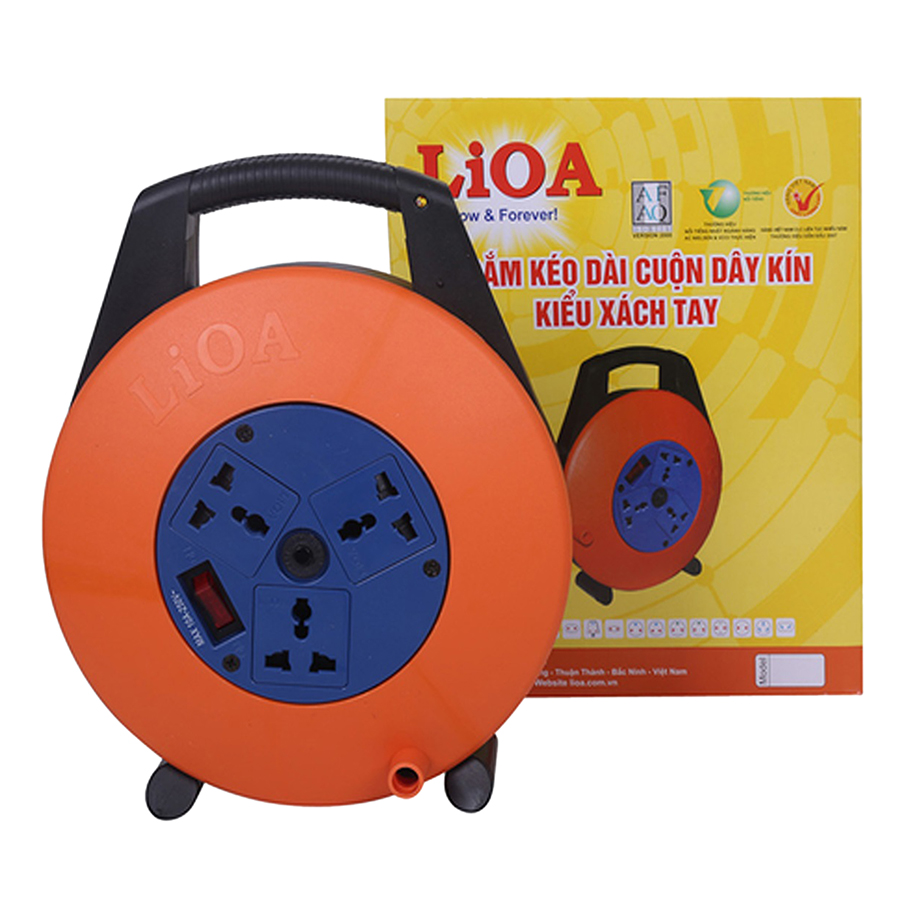 Ổ Cắm Kéo Dài Quay Tay, Cuộn Dây Kín Kiểu Xách Tay LIOA XTD 10-2-15A (Dây 10m)