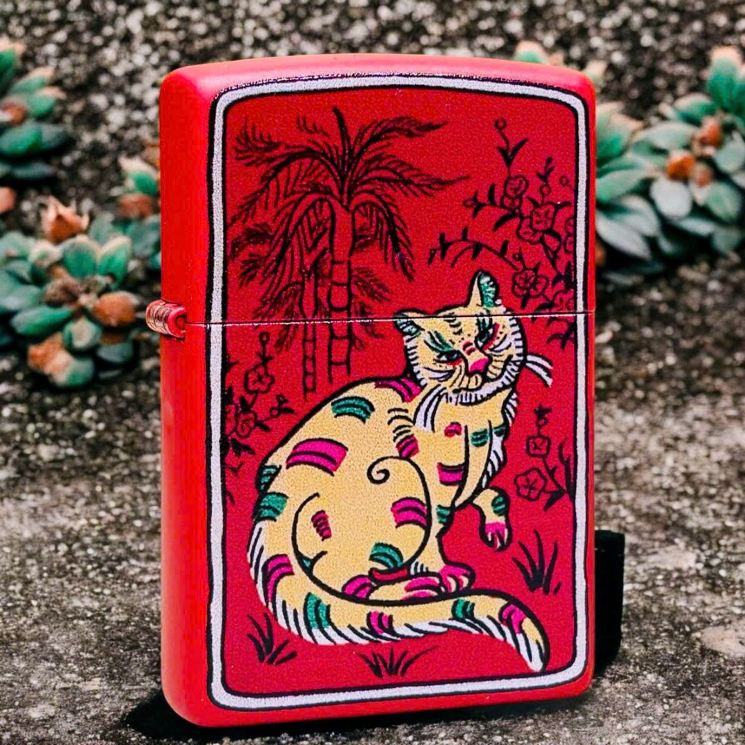 Bật lửa Zippo Year of the Cat - Phiên Bản 12 Con Giáp (Tuổi Mão) Thiết Kế Việt Nam, Sơn Tĩnh Điện Đỏ May Mắn Chính Hãng