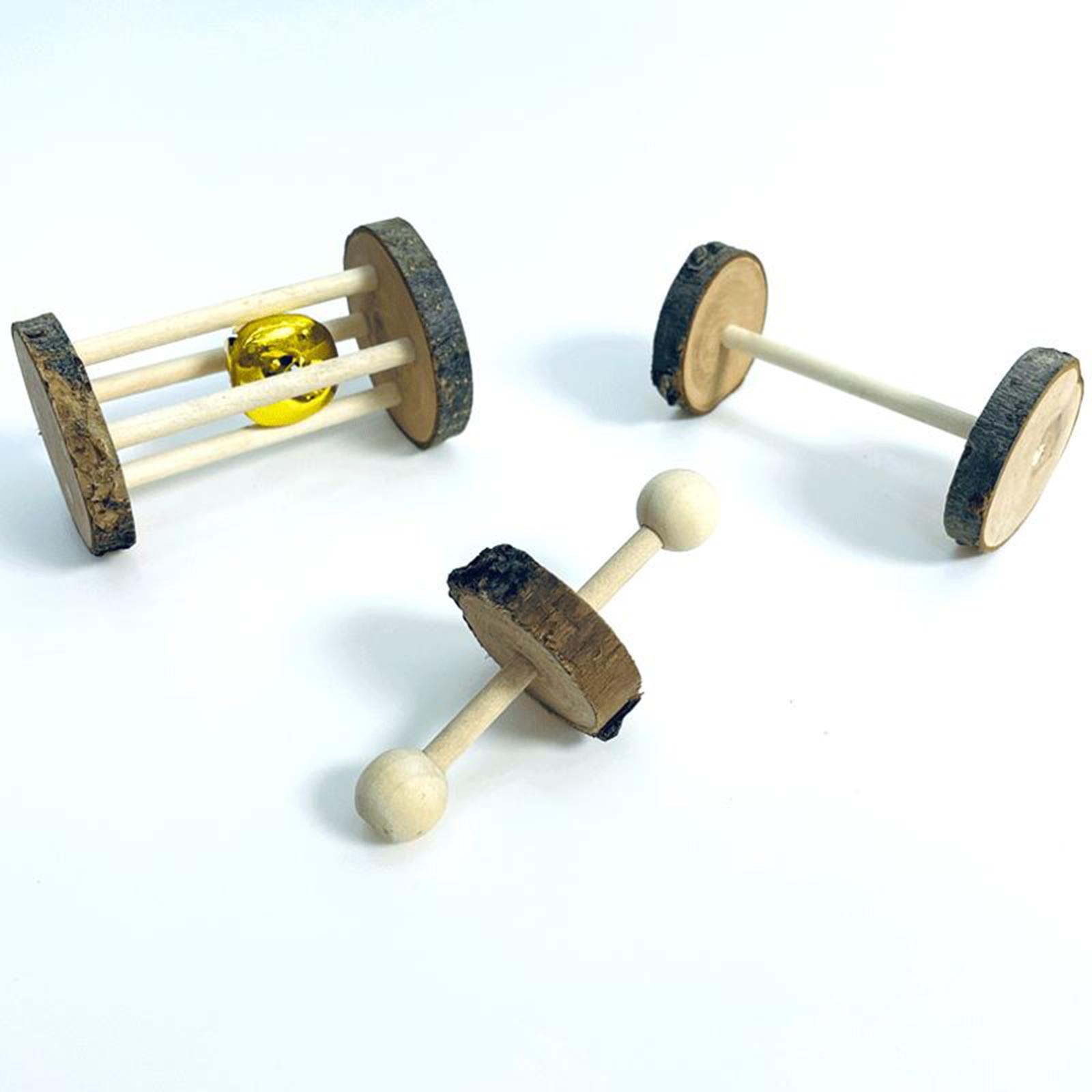 3Pcs Wooden Small Animals Exercise Bell Roller Unicycle Hamster Roller Toys