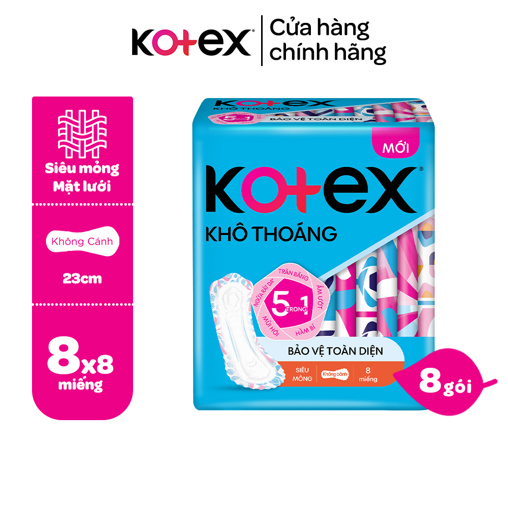 Combo 8 gói băng vệ sinh Kotex khô thoáng siêu mỏng cánh/không cánh 8 miếng