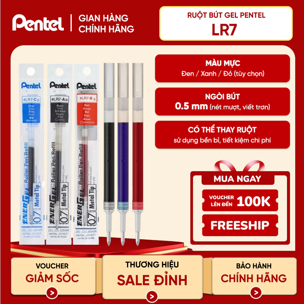 Ruột bút ký Pentel Energel LR7 ngòi 0.7mm – Xanh