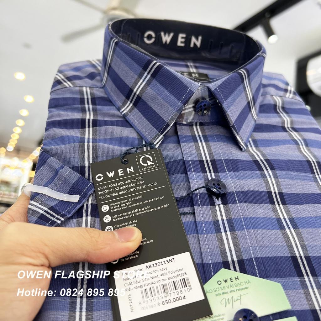 Áo Sơ mi Owen nam cộc tay dáng Bodyfit sợi Bạc Hà mát lạnh Mã AB230113NT