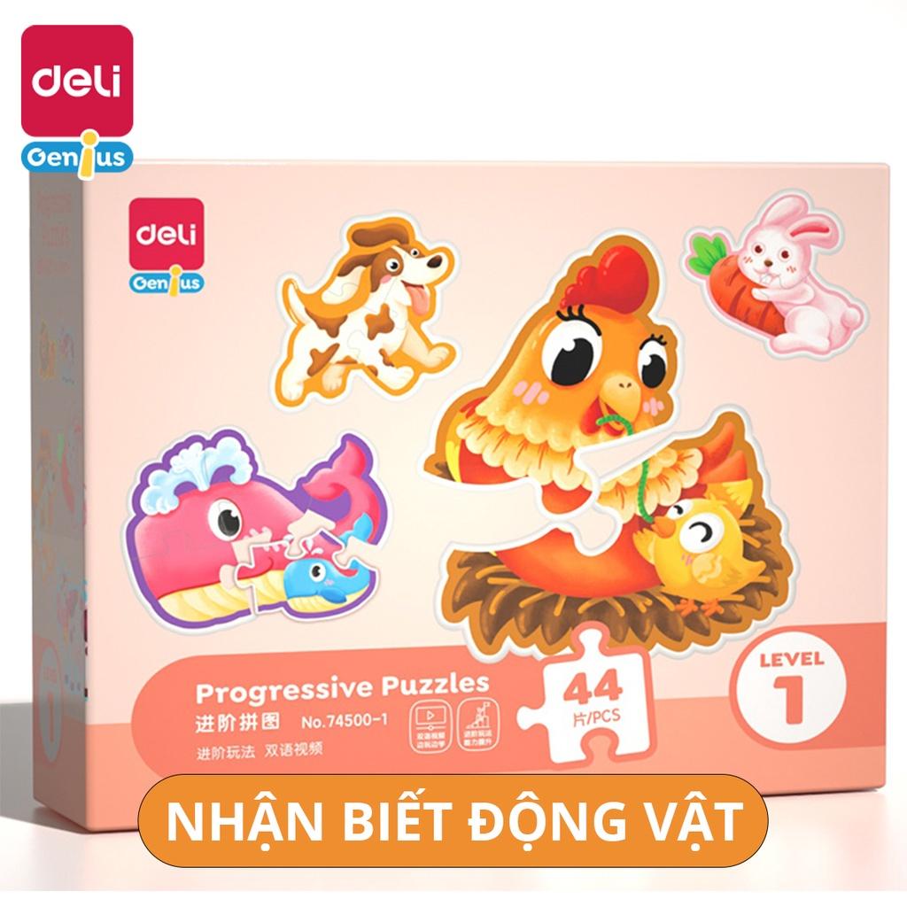 Đồ Chơi Xếp Hình Puzzle Cấp Độ Dễ Đến Khó 7 Level Deli - Chủ Đề Động vật, Khủng Long, Đại Dương - Đồ Chơi Giáo Dục Cho Bé Từ 2 Tới 6 Tuổi - 74500