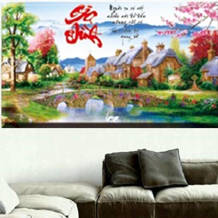 Tranh thêu gia đình hồ thiên nga 88803 - kích thước: 84 * 47cm.