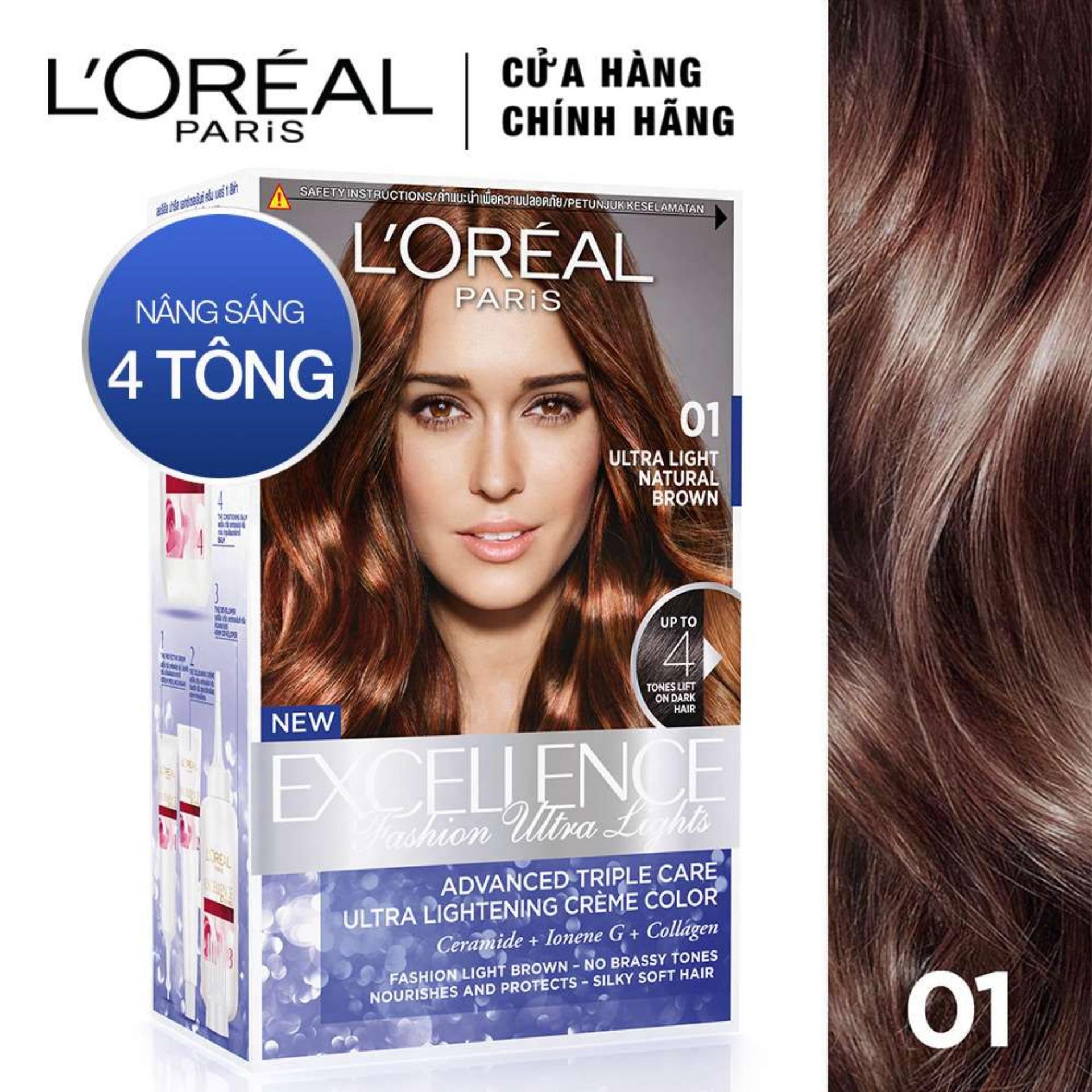 Kem Nhuộm Tóc Nâng Sáng 2 Trong 1 Ultra Light L'Oreal 172ml - Màu 01 Nâu Sáng Tự Nhiên