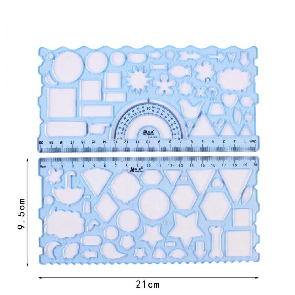 Set 2 thước kẻ chữ nhật in hình học họa tiết đa mẫu 20cm