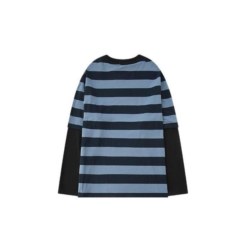 Áo dài tay kẻ ráp tay MEANSTORE phông Unisex nam nữ tee oversize form rộng pull Ulzzang Hàn Quốc vải mềm - Xanh đen