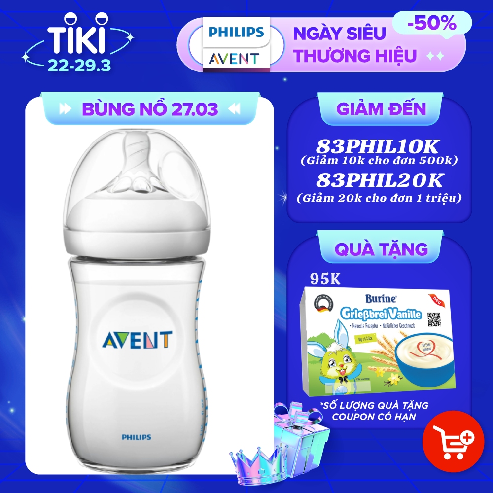 Bình sữa mô phỏng tự nhiên hiệu Philips Avent (260 ml - đơn) cho trẻ từ 1 tháng tuổi 693.13