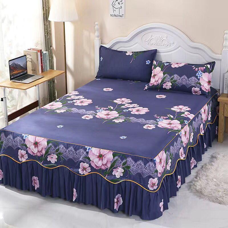 3 Chiếc Giường Váy In Hoa Trang Bị Tấm Bao Nhà Duyên Dáng Drap Giường Giường Khăn Trải Trang Trí Phòng Ngủ Nệm Bọc Áo Gối Chần Gòn