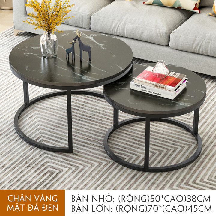 Bàn sắt Sofa Tròn Mặt Đá Chân Sắt Sơn Tĩnh Điện, Bàn Trà Đôi Tròn Mặt Đá Đẹp