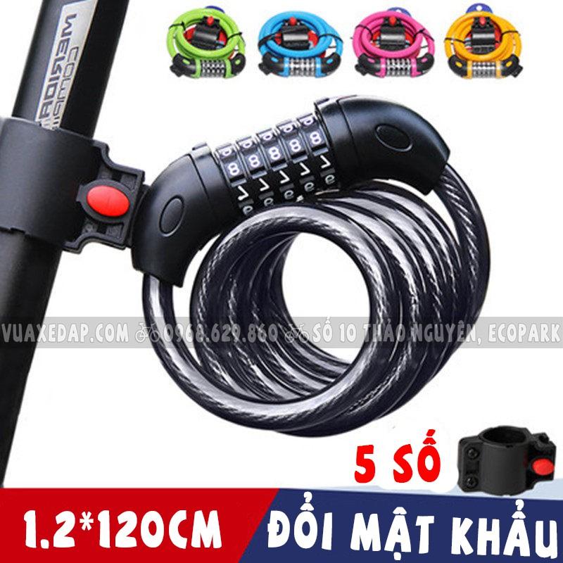 Khóa dây xe đạp thể thao, xe máy, xe điện đa năng 5 số dài 120cm