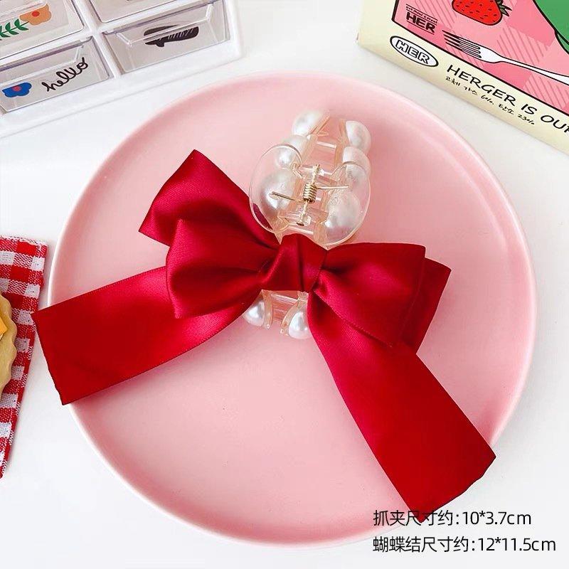 Kẹp gấp lớn phối ngọc và nơ chất ruy băng sang trọng loại 1 - Nunam shop