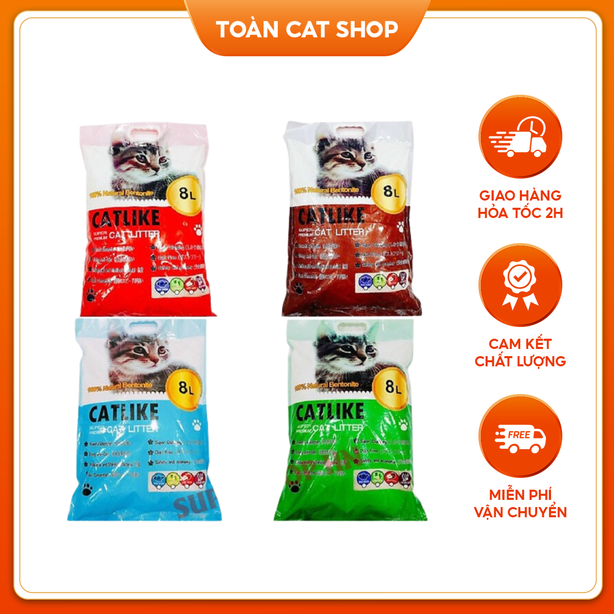 Cát Vệ Sinh Cho Mèo Cat Like 8L, Cát Vệ Sinh Cho Mèo Siêu Vón Và Khử Mùi, 4 Hương Vị Cà Phê/ Chanh/ Táo/ Lavender
