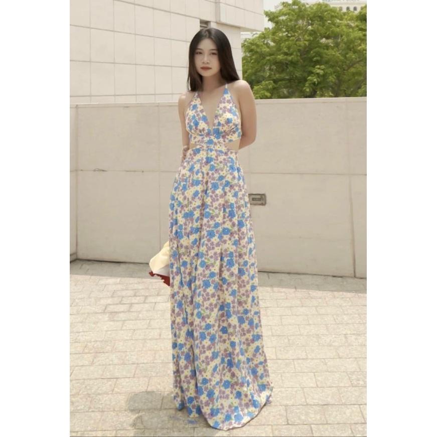 Đầm maxi voan xuất dư xịn - dây đan chéo sau lưng