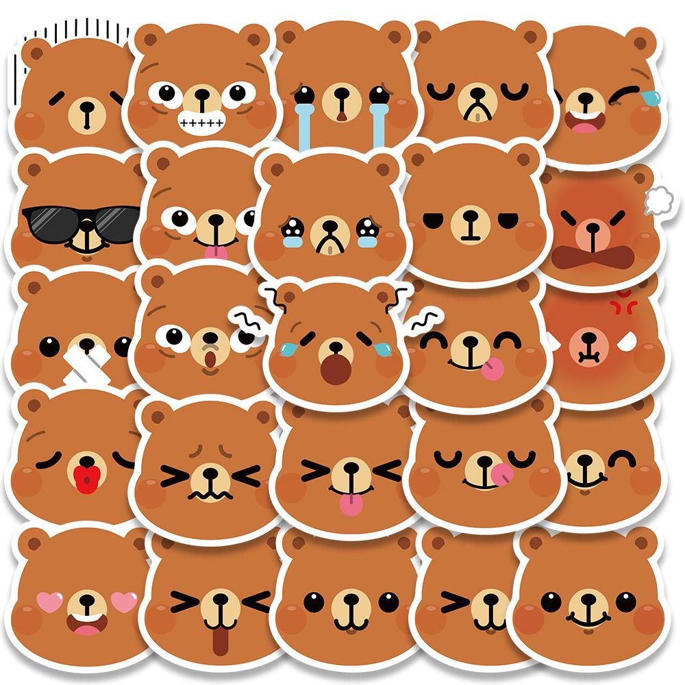 Sticker gấu nâu emotion chibi hoạt hình cute trang trí mũ bảo hiểm, guitar, ukulele, điện thoại, sổ tay, laptop-mẫu S83