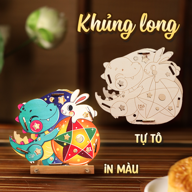 Lồng Đèn Gỗ Trung Thu Lalamoon (Mẫu Mới 2024) - Bộ Kit DIY Tự Vẽ và Làm Đèn Trông Trăng - Lalala Baby