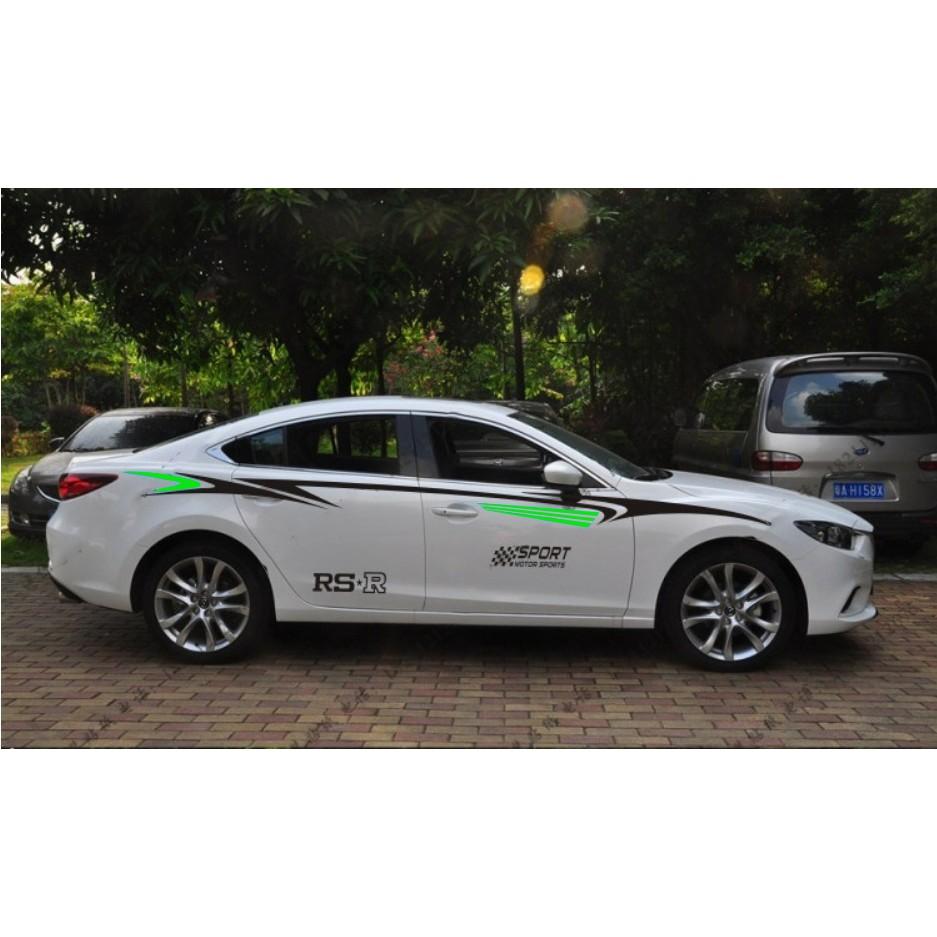 Sticker dán xe oto, Decal dán xe oto, Tem xe ô tô phong cách thể thao TX05 trắng xanh lá