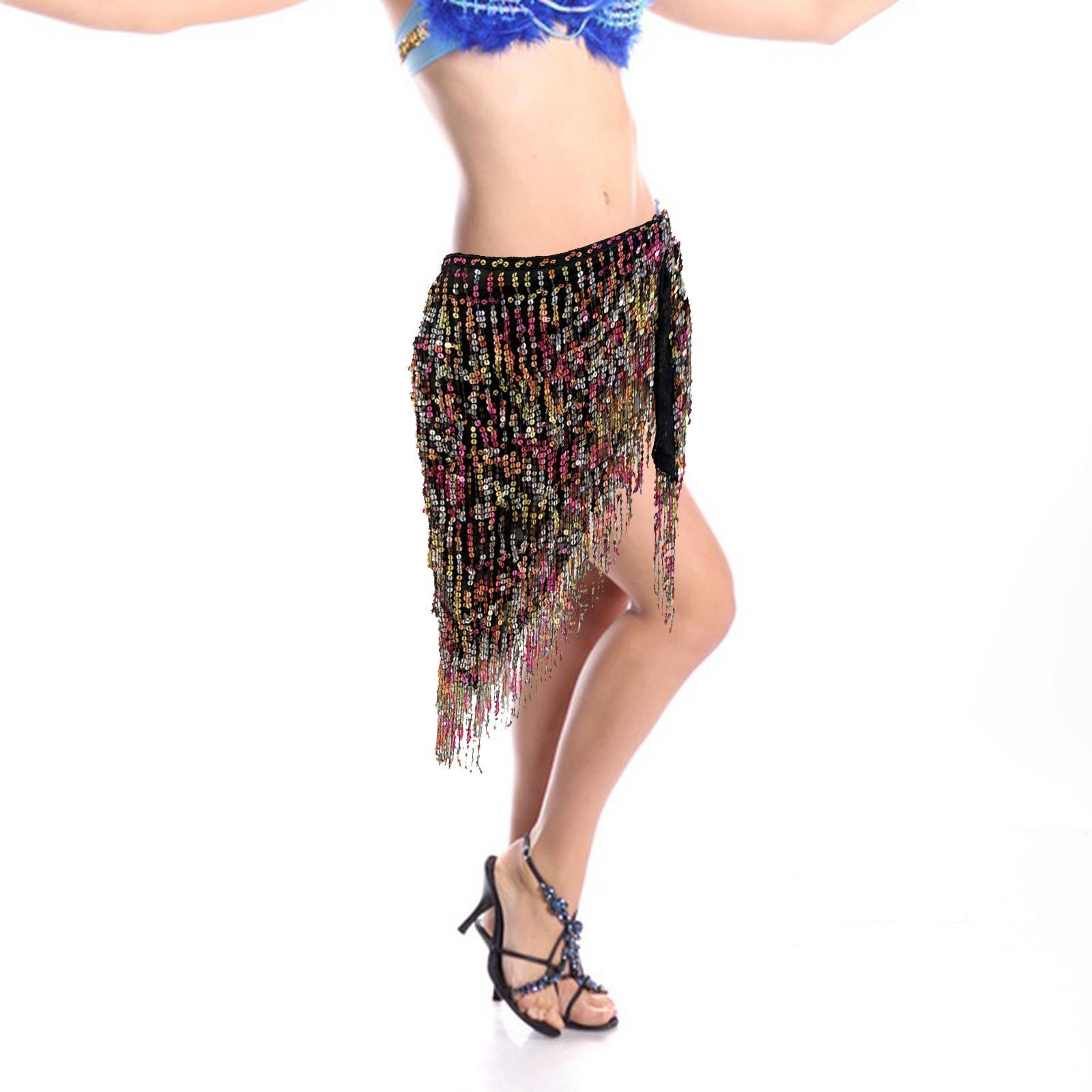 Belly Dance Hip Scarf Sequin Tassel Skirt for Themed Party Stage Performance