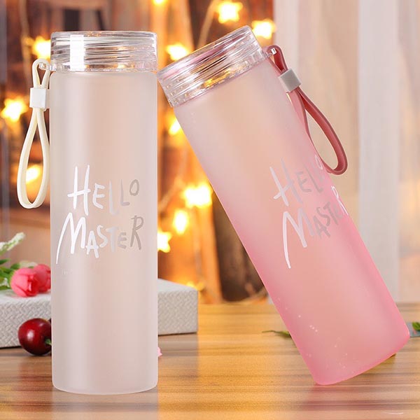 Bình nước thủy tính - Bình nước thủy tinh Hello master nhiều màu xinh xắn, dung tích 420ml