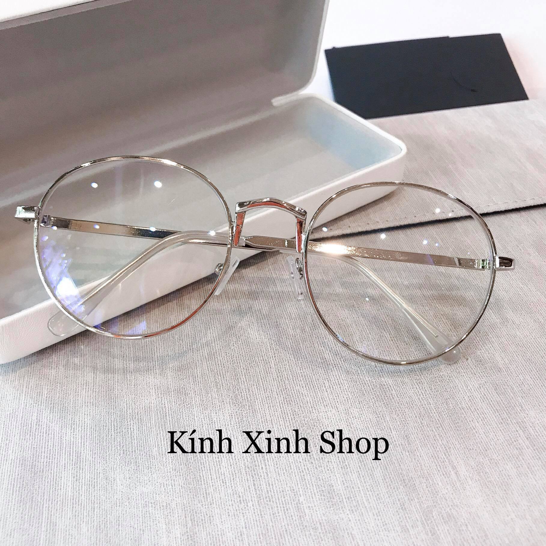 Kính Giả Cận, Gọng Kính Cận Nam Nữ Mắt Tròn Gọng Kim Loại Hàn Quốc - Mắt Kính Chống Ánh Sáng Xanh Bảo Vệ Mắt