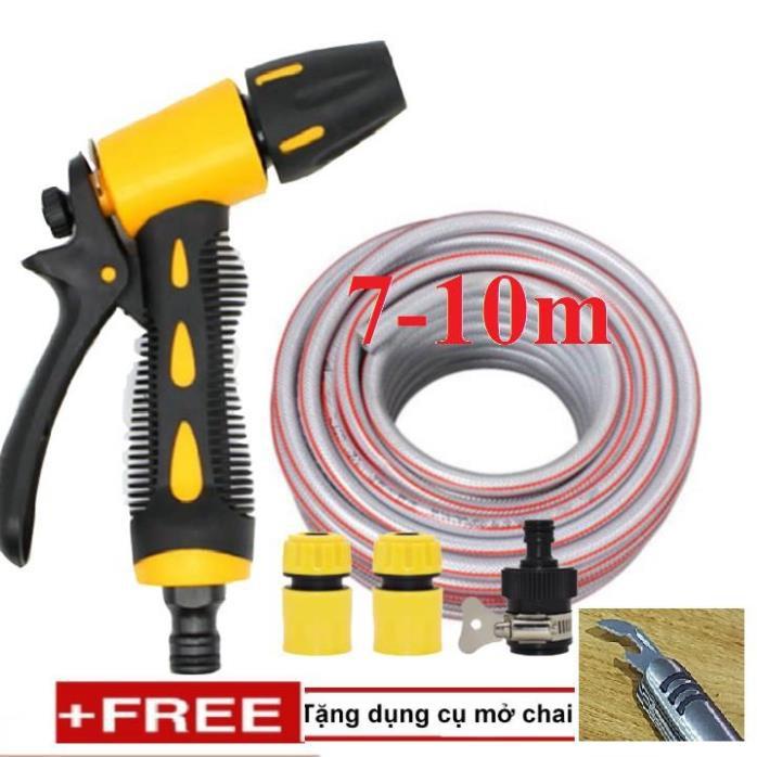 Bộ dây vòi xịt nước rửa xe, tưới cây . tăng áp 3 lần, loại 7m, 10m 206319 cút sập,nối đen+ tặng mở chai TL