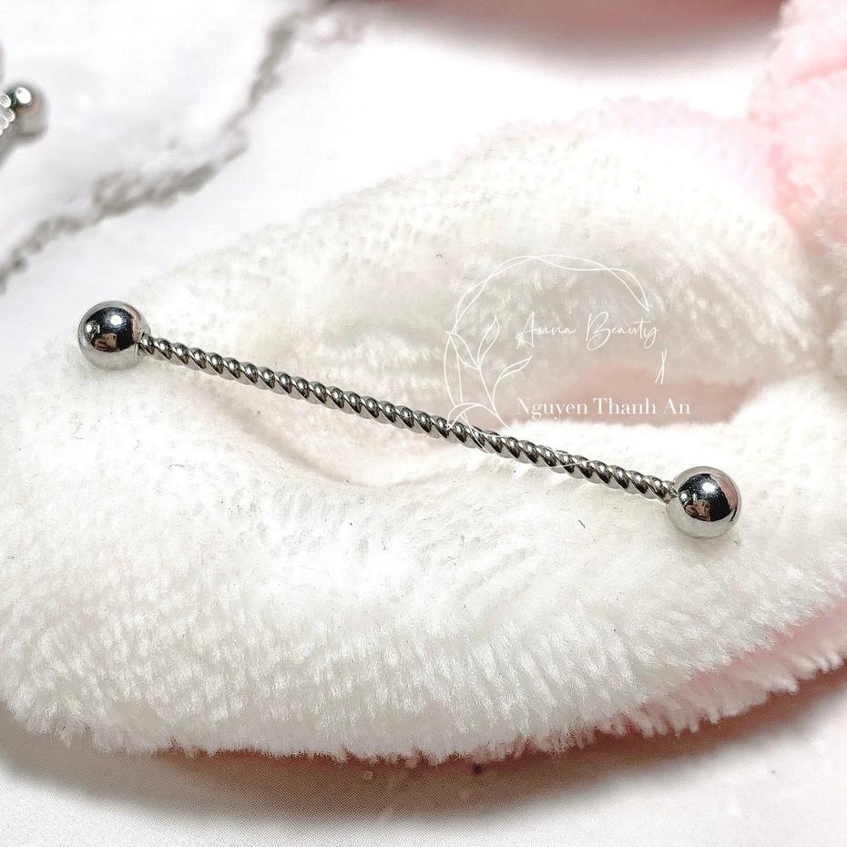 Khuyên Industrial thanh ngang xoắn bằng thép y tế xỏ khuyên piercing - XUÂN SHOP