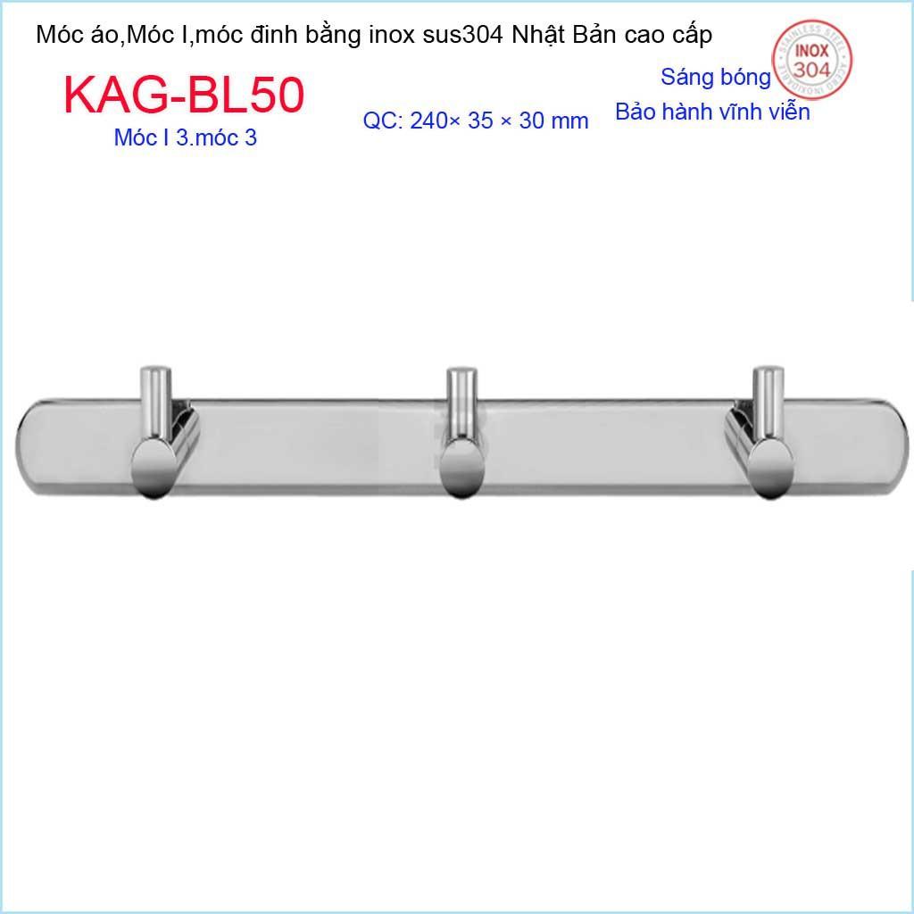 Móc treo đồ phòng tắm, Phụ kiện phòng tắm cao cấp Kace, Móc I3 treo đồ inox 304 Nhật Bản KAG-BL50