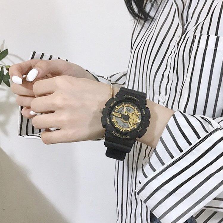 Đồng hồ unisex thể thao Sport Watch chạy kim và điện tử dây cao su chống nước chống xước tốt