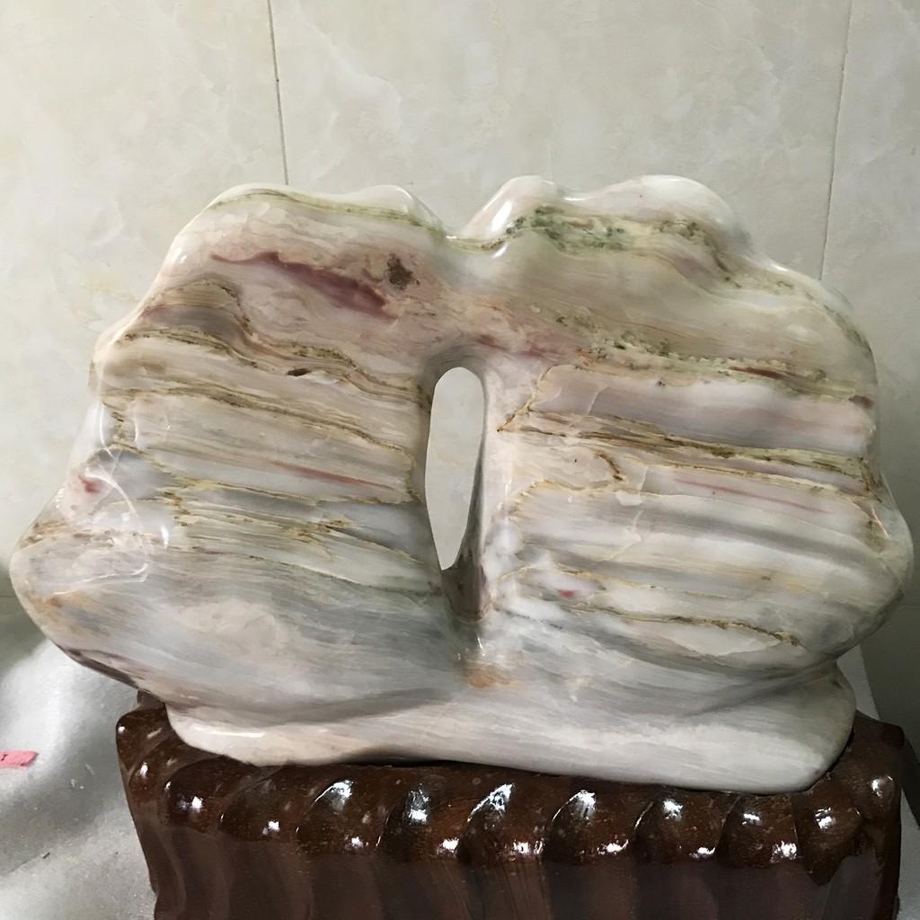 Đá phong thủy tự nhiên may mắn Cao 40 nặng 25kg đá canxite hình trống mái
