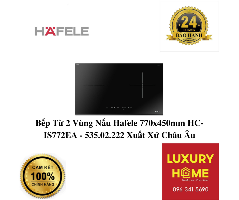 Bếp Từ 2 Vùng Nấu Hafele 770x450mm HC-IS772EA - 535.02.222 Xuất Xứ Châu Âu (Hàng chính hãng)