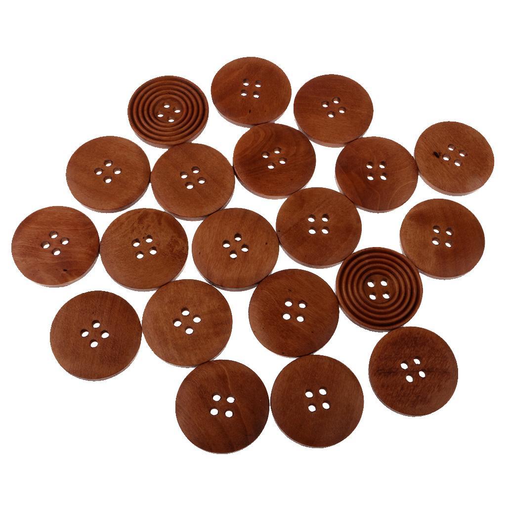 20pcs Round 4 Holes Wood Wooden Buttons for DIY Sewing Black