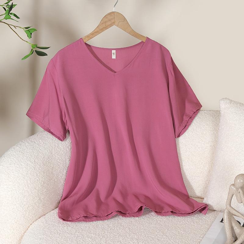 Áo ngắn tay mặc nhà vải Cotton lụa thoáng mát mềm mại, áo ngủ nữ mã VAA0439