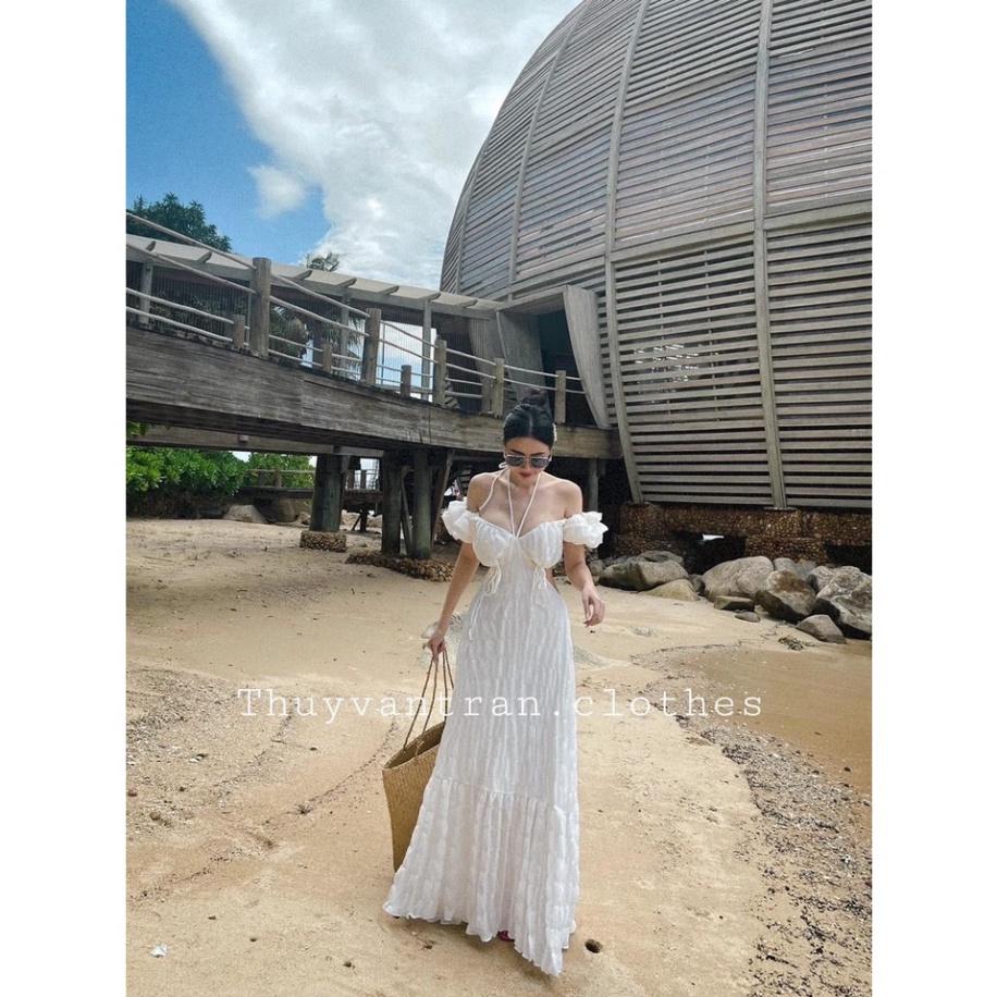 Đầm váy maxi khoét eo xốp mút ngực hồng xanh bơ trắng tay phồng Ivy.fashion đi biển dự tiệc dạo phố bigsize gợi cảm se