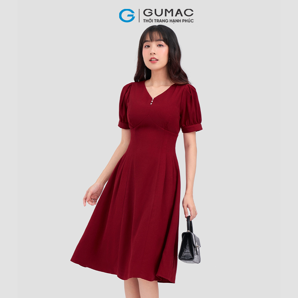 Đầm kiểu nút ngọc trai thời trang GUMAC DC12070