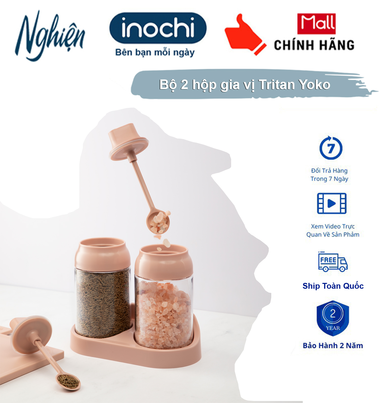 Bộ 2 hộp gia vị Tritan Yoko - Chính hãng Inochi - tiêu chuẩn nhật bản