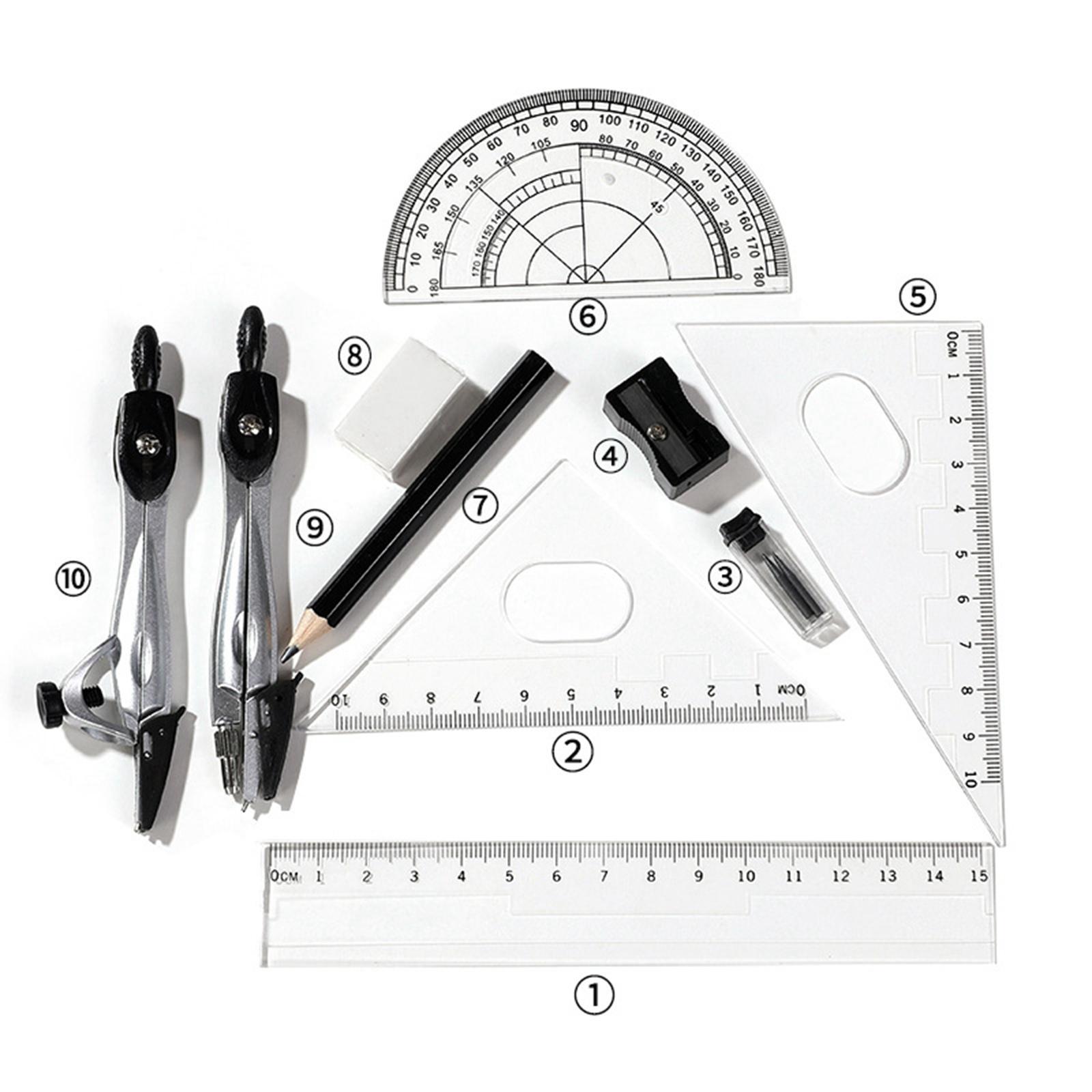 Math Geometry Kit Protractor Compass with Storage Case for School Teachers