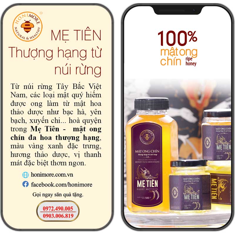 Mật ong nguyên chất thượng hạng Mẹ Tiên Honimore 500g/chai - mật ong rừng