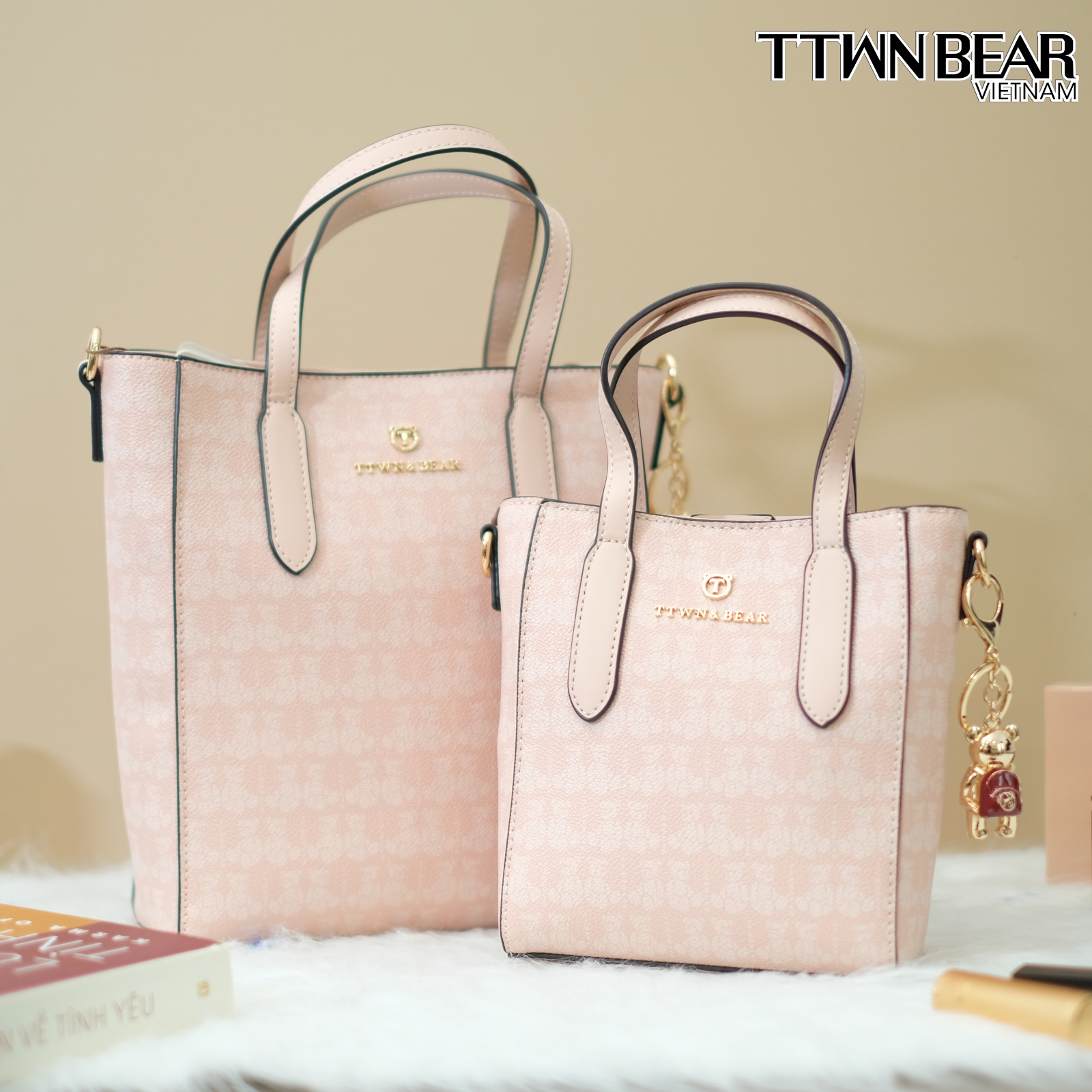 Túi tote TN3125/ TN3124 da thời trang công sở charm gấu TTWN BEAR