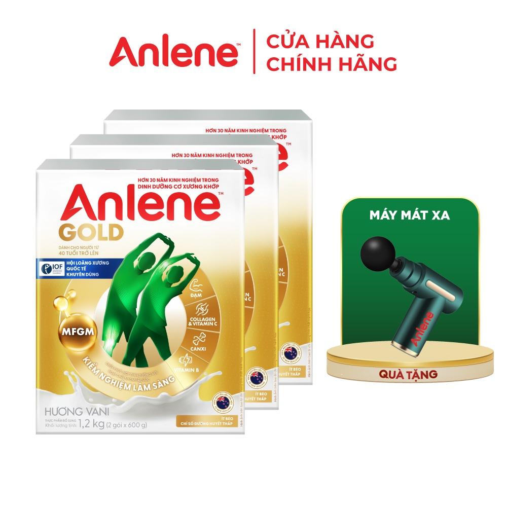 Bao bì mới - Combo 3 Sữa Bột Anlene Gold Hương Vanilla (Hộp giấy 1200g) - Tặng máy massage cầm tay