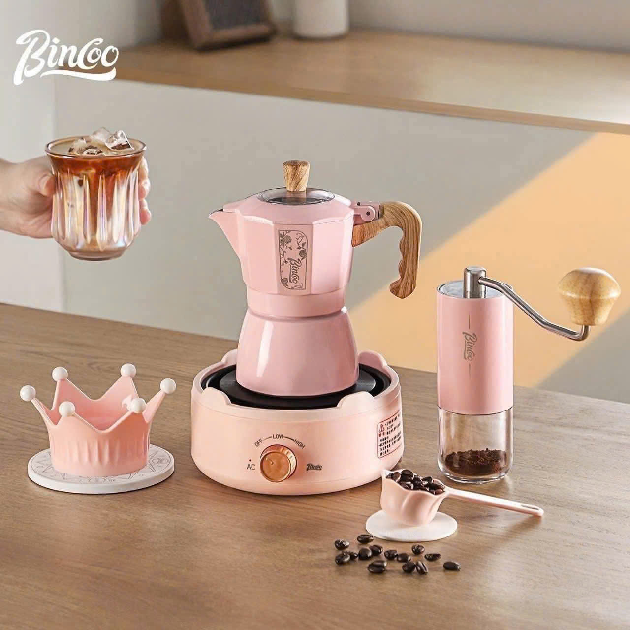 Set bình pha cà phê Bialetti BINCOO 130ml màu hồng hàng chính hãng