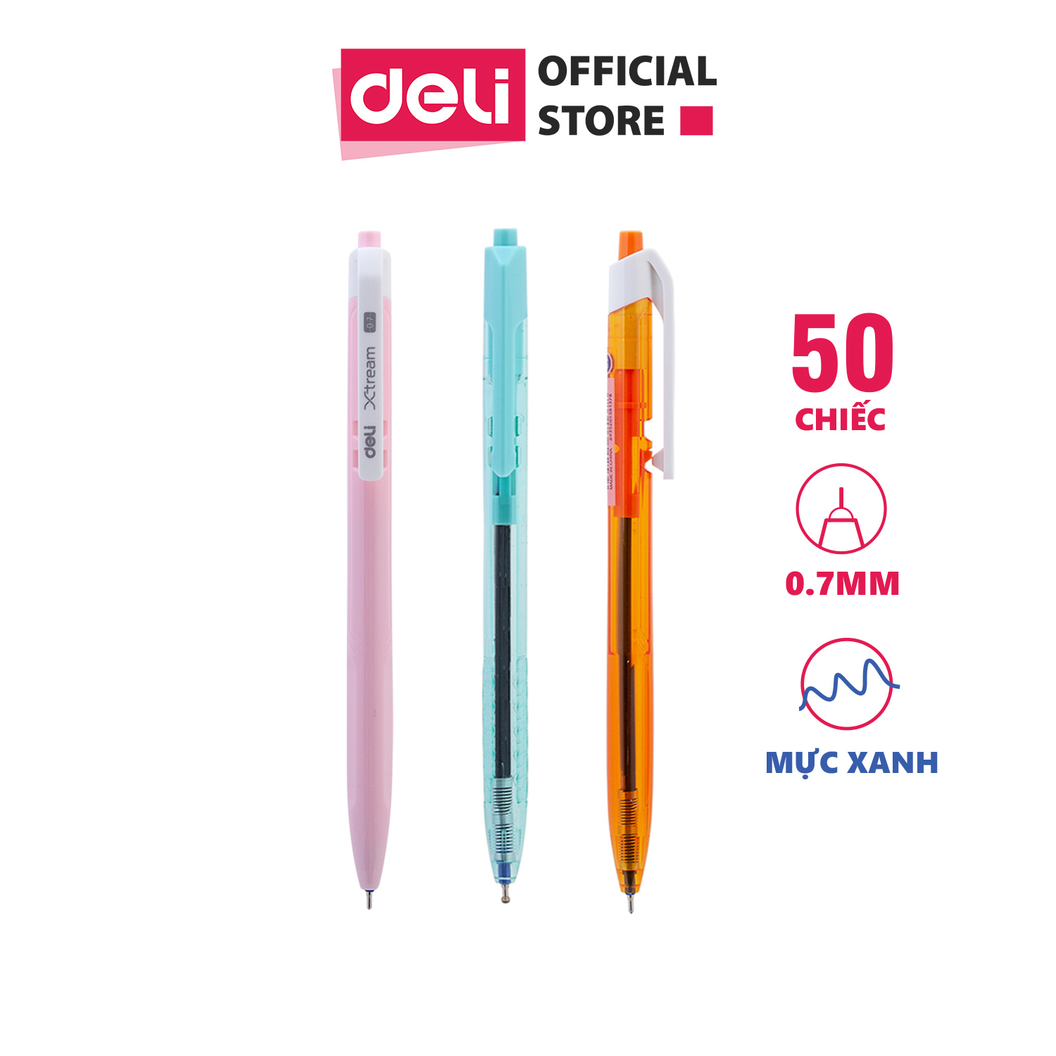 Combo 5-10-20 bút bi dầu Deli - 0.7mm đầu bấm - Mực xanh siêu mượt - EQ03336/EQ03236/EQ02836 / Sơn Tùng M-TP Collection CQ184-BL