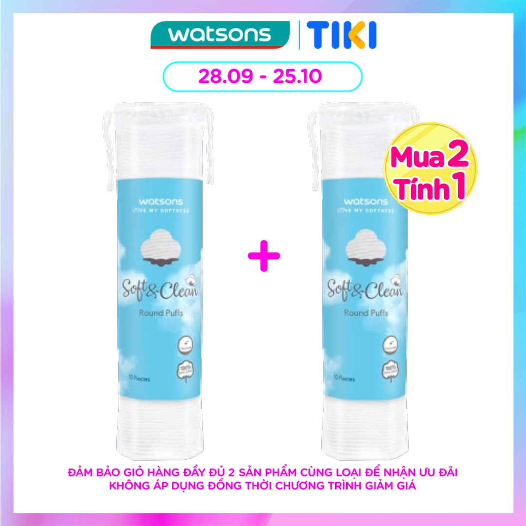 Bông Tẩy Trang Watsons Love My Softness Soft & Clean Round Puffs Dạng Túi Mềm 80 Miếng
