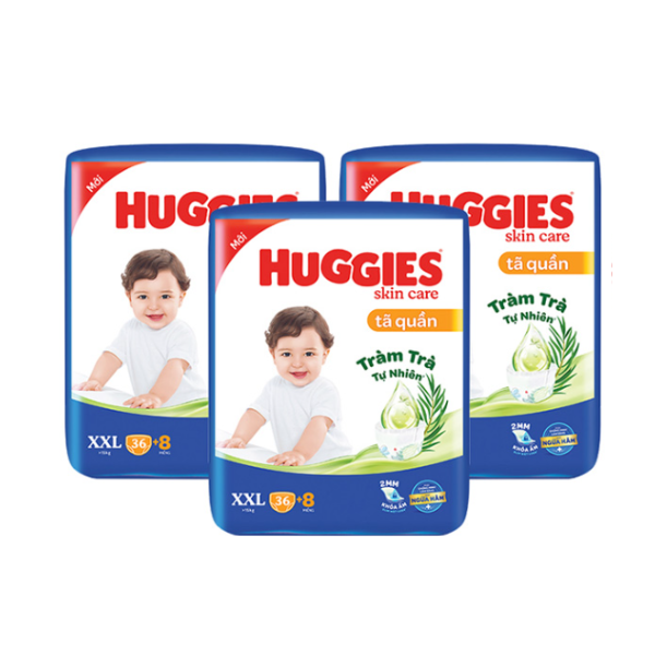 Combo 3 Tã/bỉm quần HUGGIES SKINCARE gói BIG JUMBO size XXL 36+8 miếng