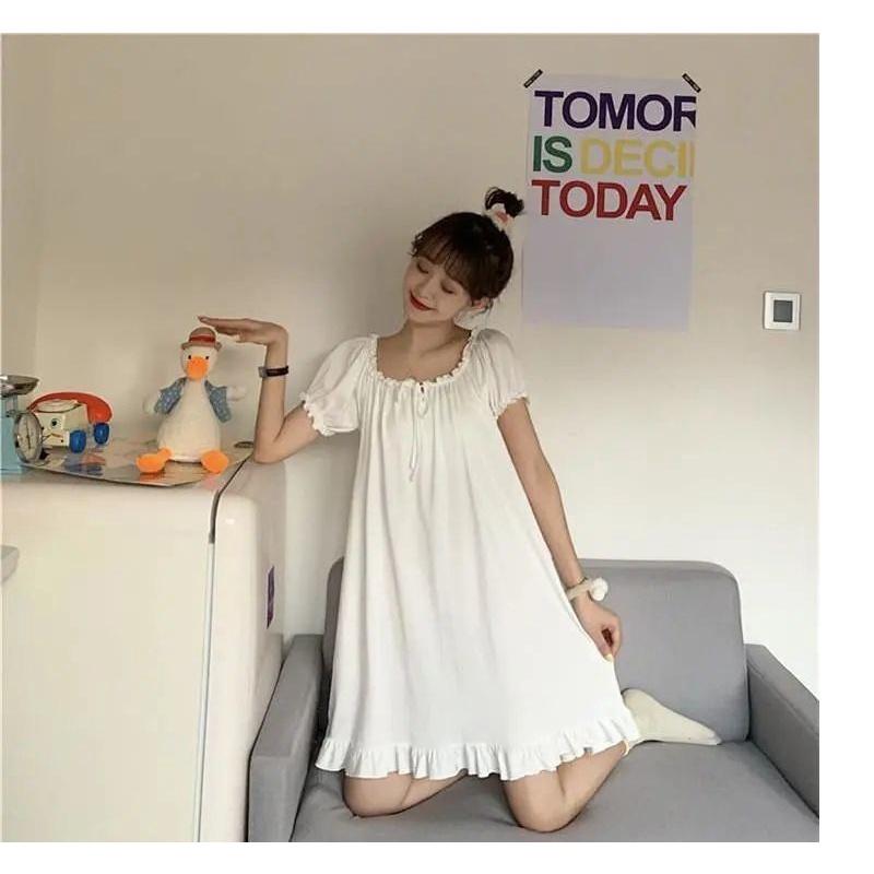 Đầm bận nhà phong cách công chúa trắng thơ mộng hàn quốc xuân hè thu BK06