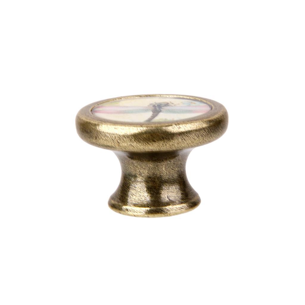 2x Retro Brass Door Knob Drawer Cabinet Cupboard Pulls Dragonfly+Butterfly
