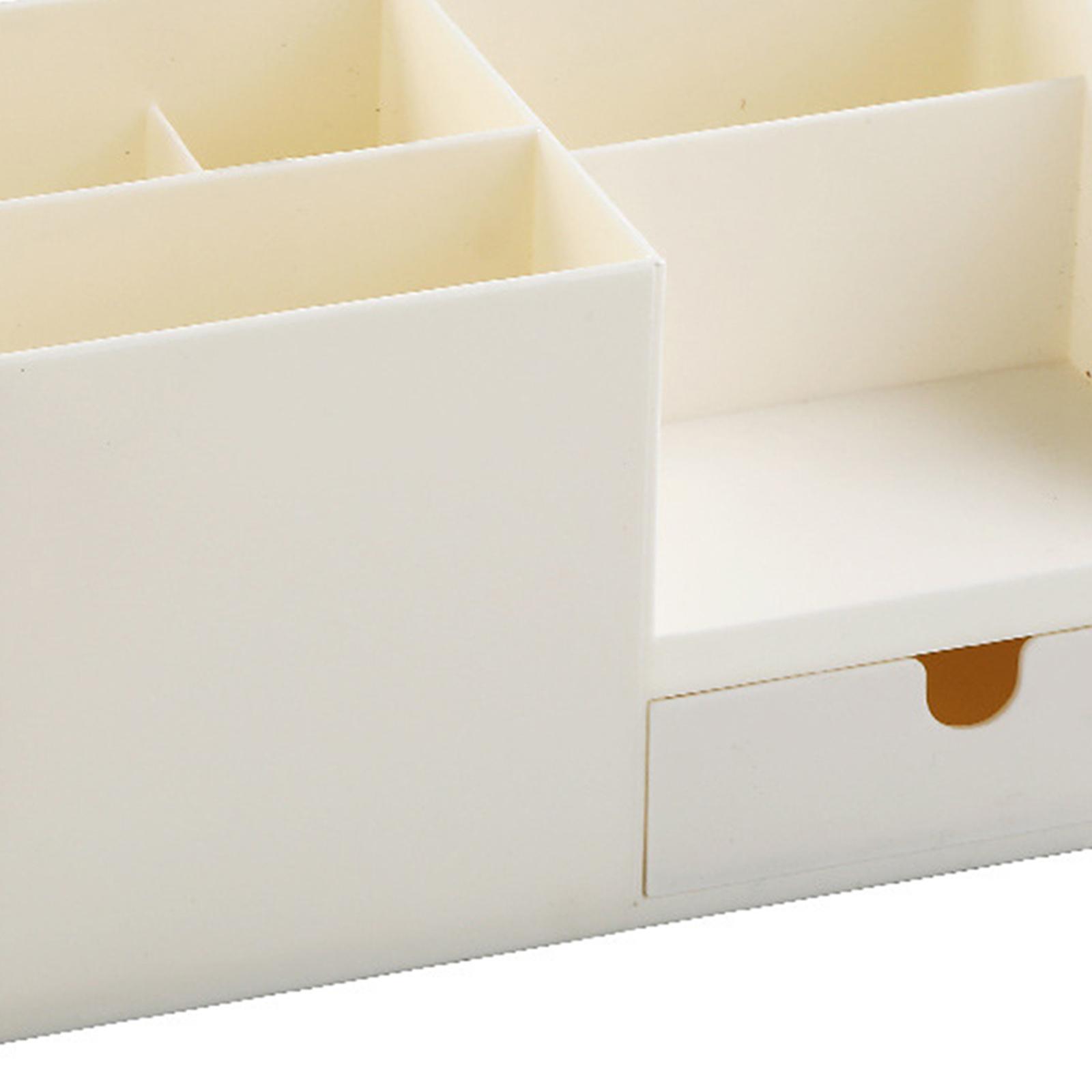Plastic Desk Organizer 6 Compartments with Pen Holder, Drawer and Book Stand for Home Office and School