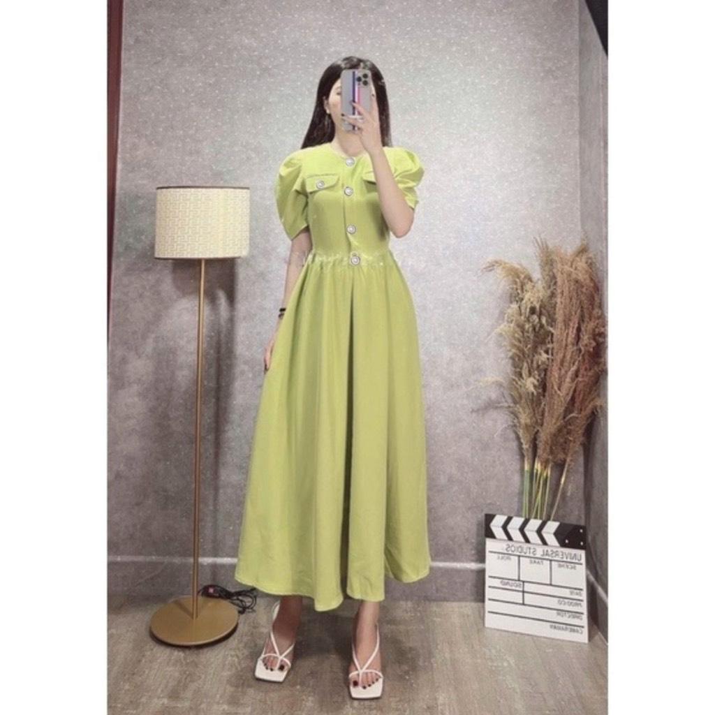 ĐẦM XÒE CỔ TRÒN PHỐI NÚT 13597