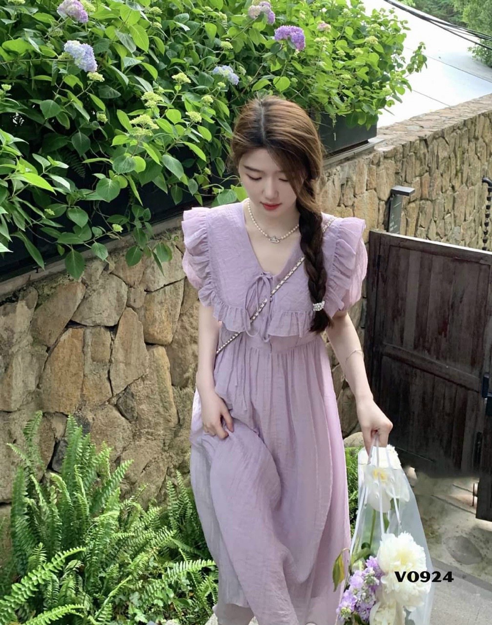 Đầm bèo cột nơ màu tím siêu dễ thương